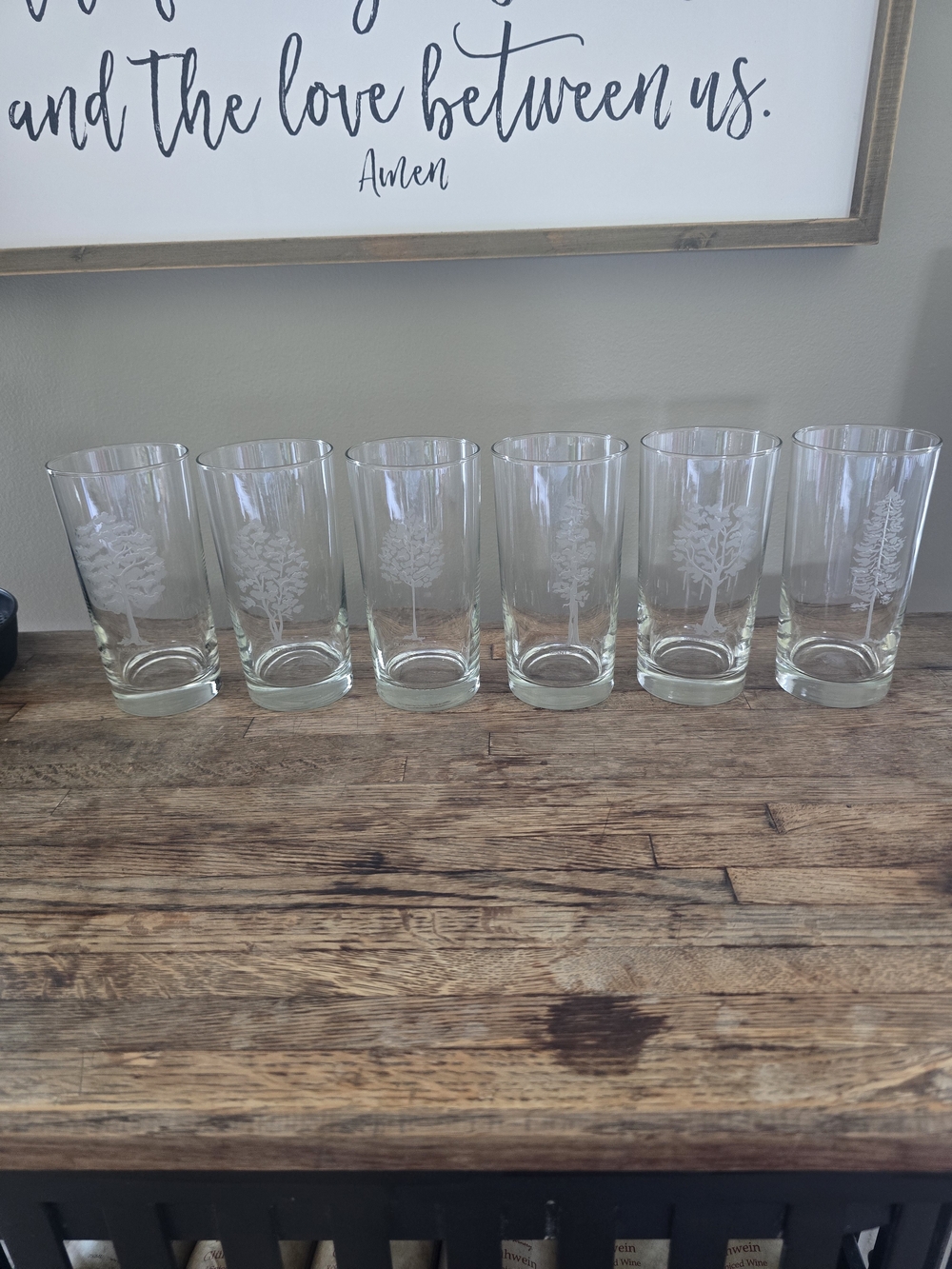 The Libbey Glass Co. Etched Tree Design Clear Glass Highball Tumblers Set of 6